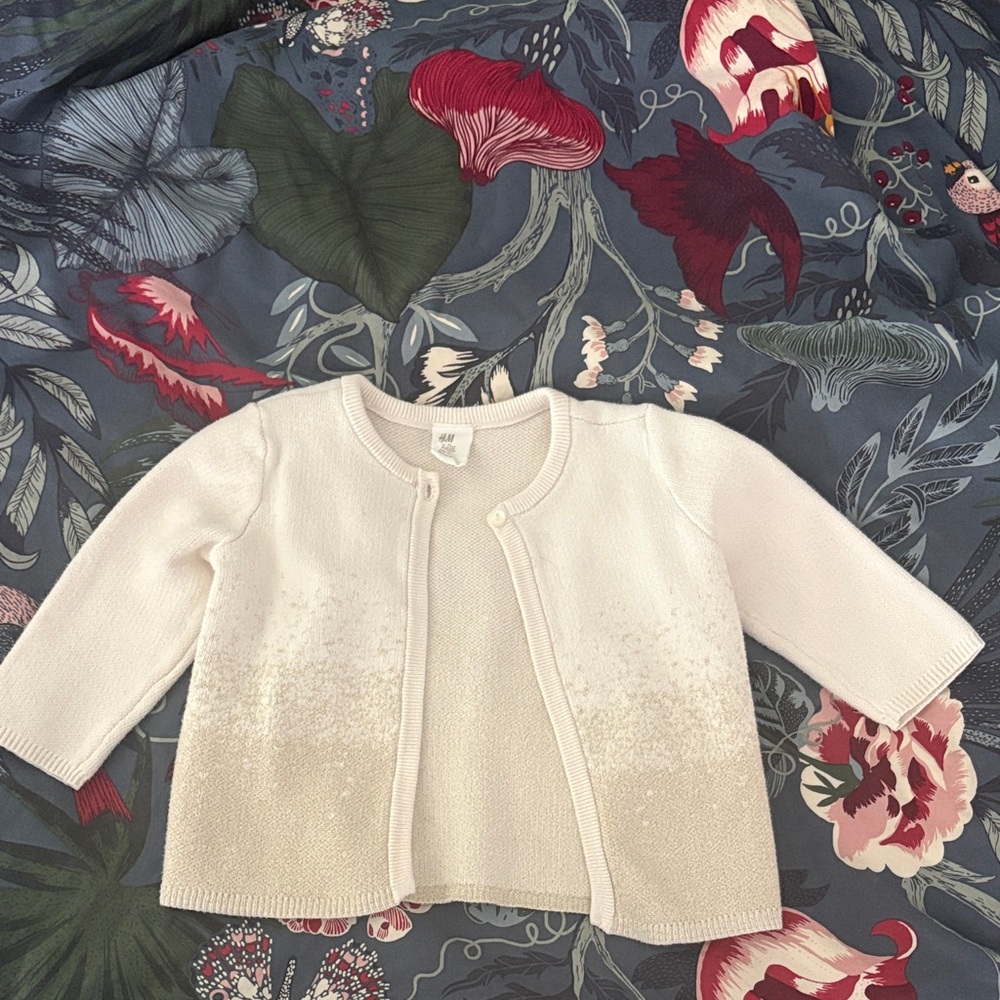 H&M Baby Cardigan Sweater in soft-ivory/champagne ombré.